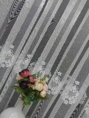 ( Orjinal ) Taç Damask Desen Salon Fransız Dantel Tül Perde & Kruvaze Perde- Ekru
