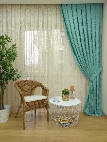 Mint Rengi Kendinden Desenli Jakar Fon Perde (285 En)- Mint