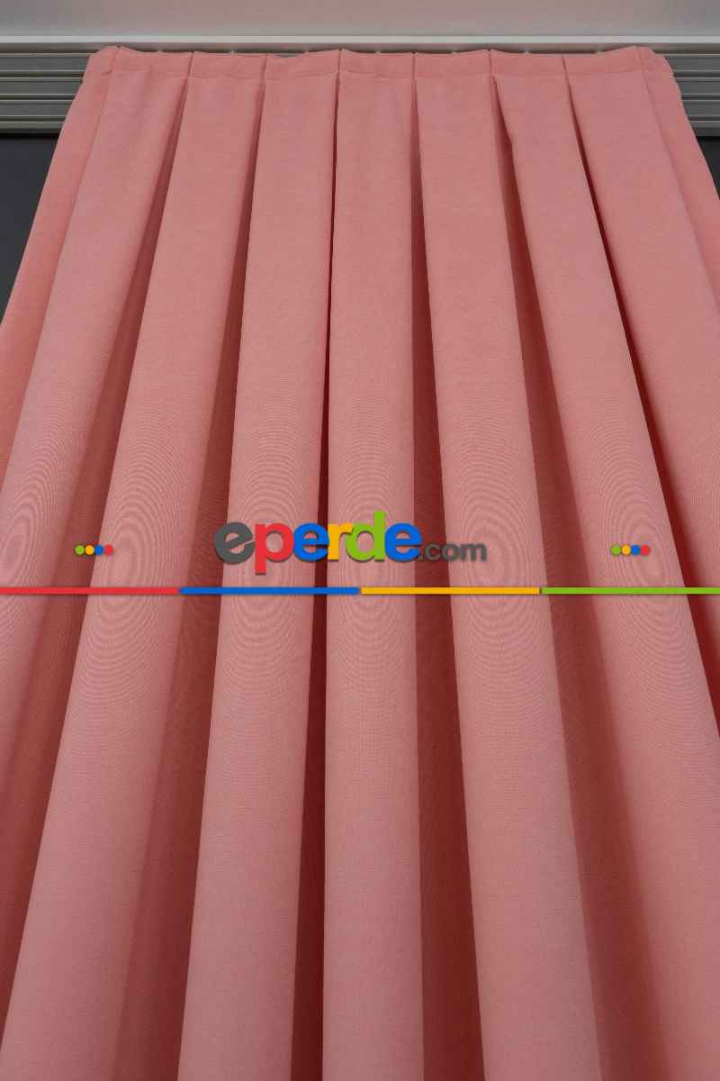 Salon - Pembe Düz Fon Perde Dökümlü En 