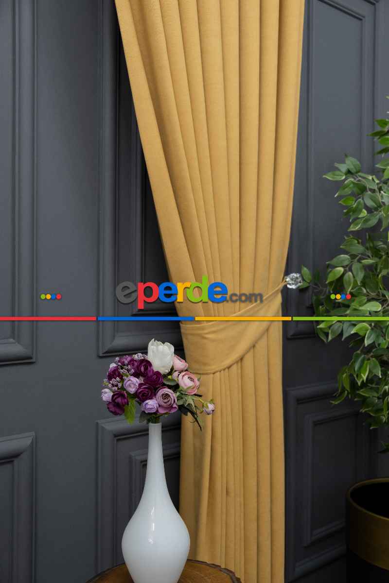 Hardal Düz Fon Perde En Dökümlü Fon Perde