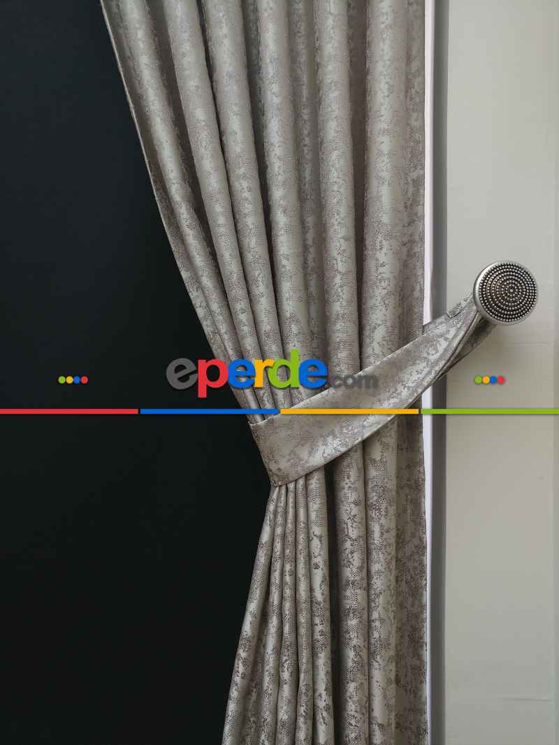 Gri Krem Desenli Jakar Fon Perde (180cm En)- Gri-füme-antrasit-krem Açık