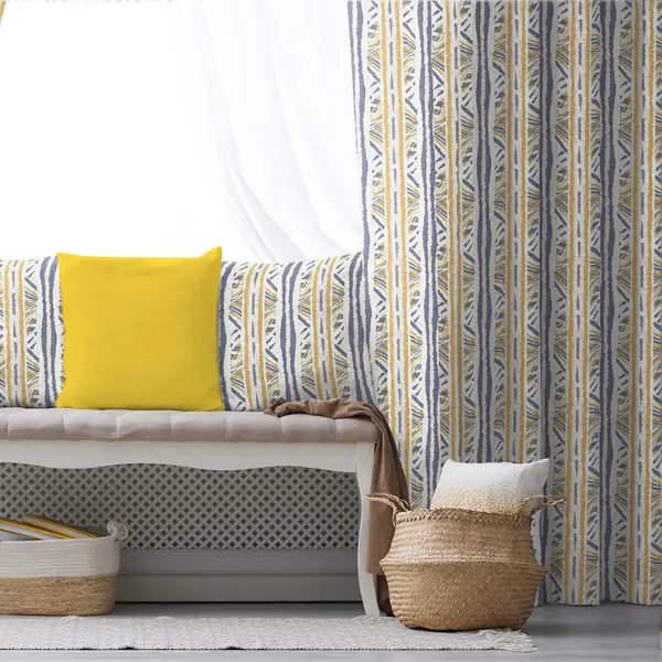 Etnik Fon Perde Evim1536 Kumaşı Kalındır Duck Bezi Değildir- Mavi-beyaz