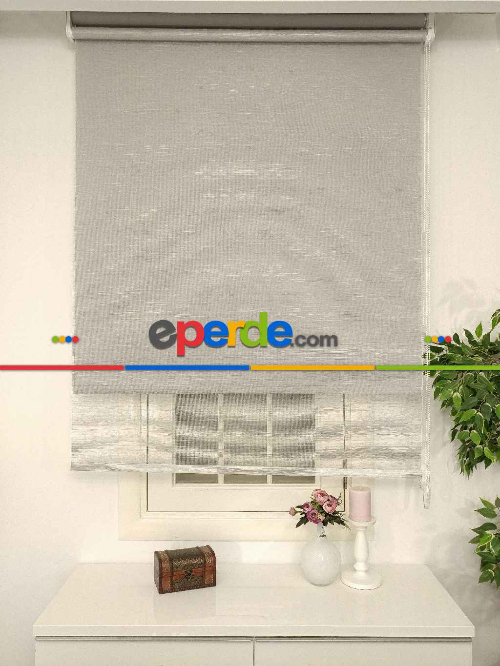 Çiftli Sistem Tül Stor Beyaz Gri Cizgili Tül- Gri-füme-antrasit-beyaz