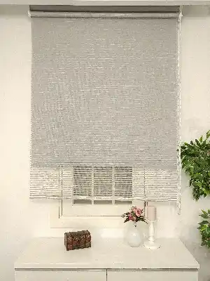 Çiftli Sistem Tül Stor Beyaz Gri Cizgili Tül- Gri-füme-antrasit-beyaz