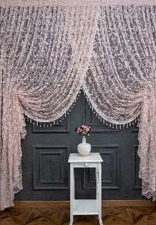 Pudra Pembe Sarmaşık Desen Şal Model Tül Kruvaze Yanki Tül