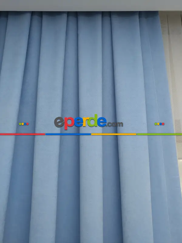 Açık Mavi Düz Fon Perde - Mavi Açık