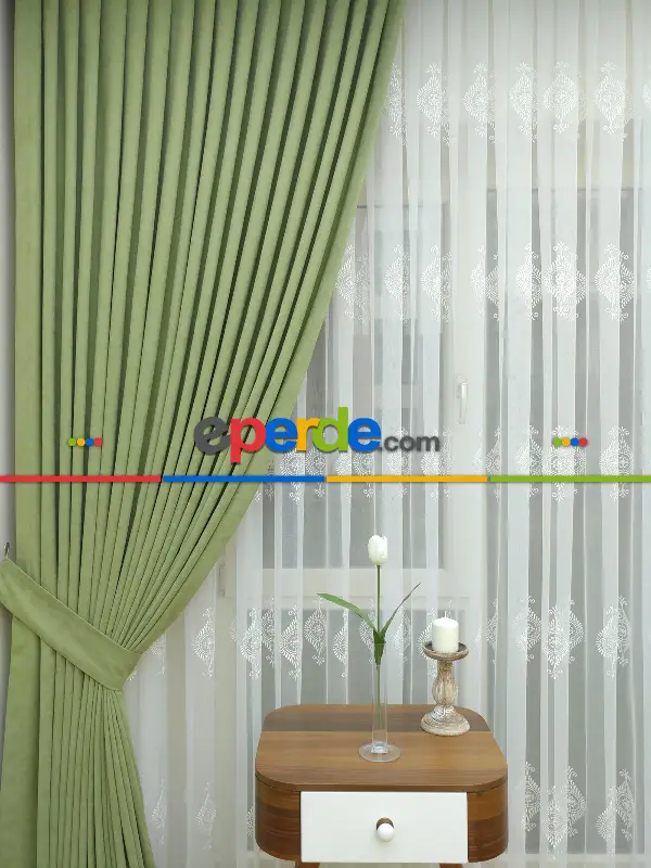 Salon Fon - Su Yeşili - Düz Fon Perde (  Dökümlü Fon Perde)- Su Yeşili