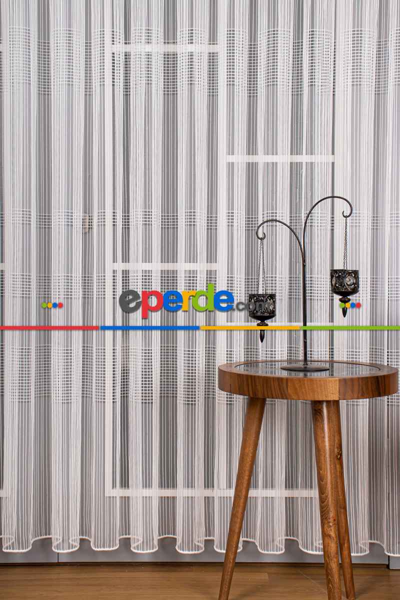 Mutfak Tül Perde - Pileli Düz Mutfak Perdesi- Ekru