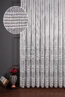 Bantlı 4 Sıra Keten Tül Perde Grz 2179 Ekru Renk