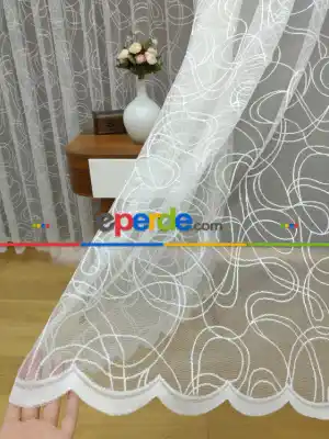 Spor Desen Fransız Dantel Tül Perde ( Hazır Ölçü 1/2.5 Normal Pile )- Ekru 200cm X 195cm 