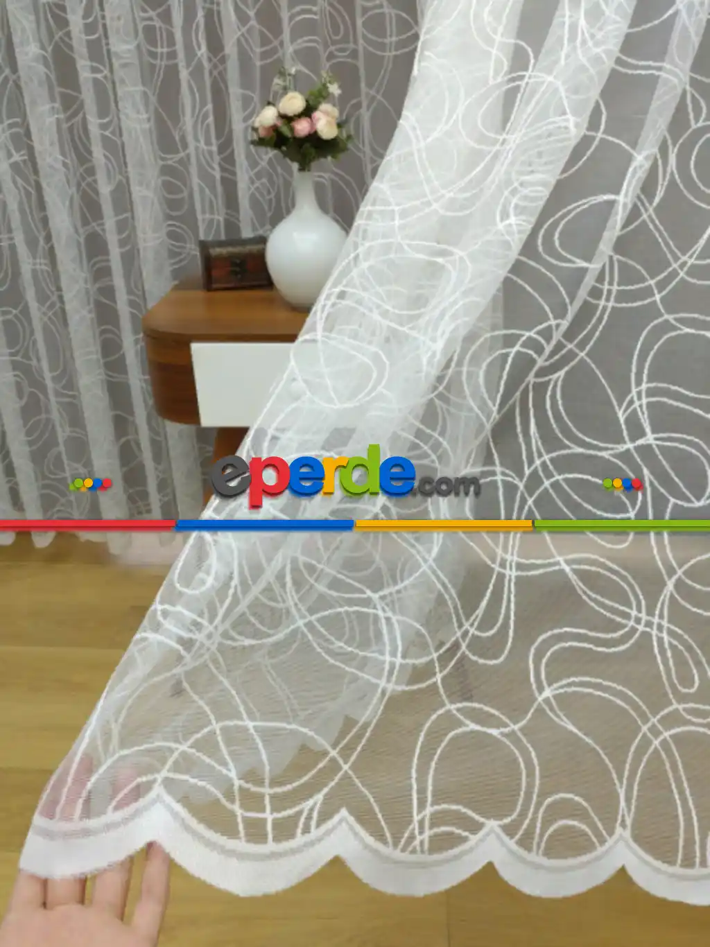 Spor Desen Fransız Dantel Tül Perde ( Hazır Ölçü 1/2.5 Normal Pile )- Ekru 200cm X 195cm 