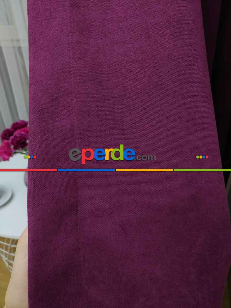 Mor Düz Sade Mutfak Fon Perde Yan Kanat Perdesi- Mor