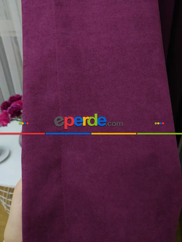 Salon Fon - Mor Düz Fon Perde  - Boru Pile- Mor