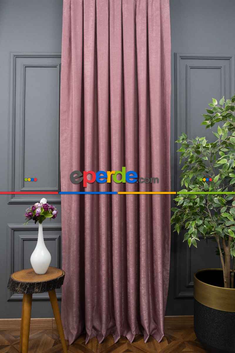 Oturma Odası - Soft Fon Perde Gül Kurusu Dökümlü En - Gül Kurusu