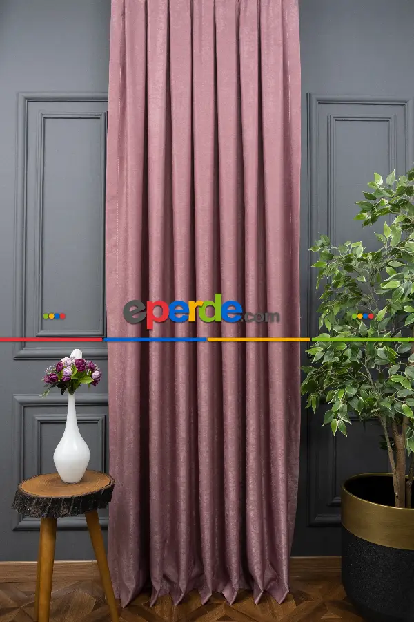 Yatak Odası - Soft Fon Perde Gül Kurusu Dökümlü En - Gül Kurusu