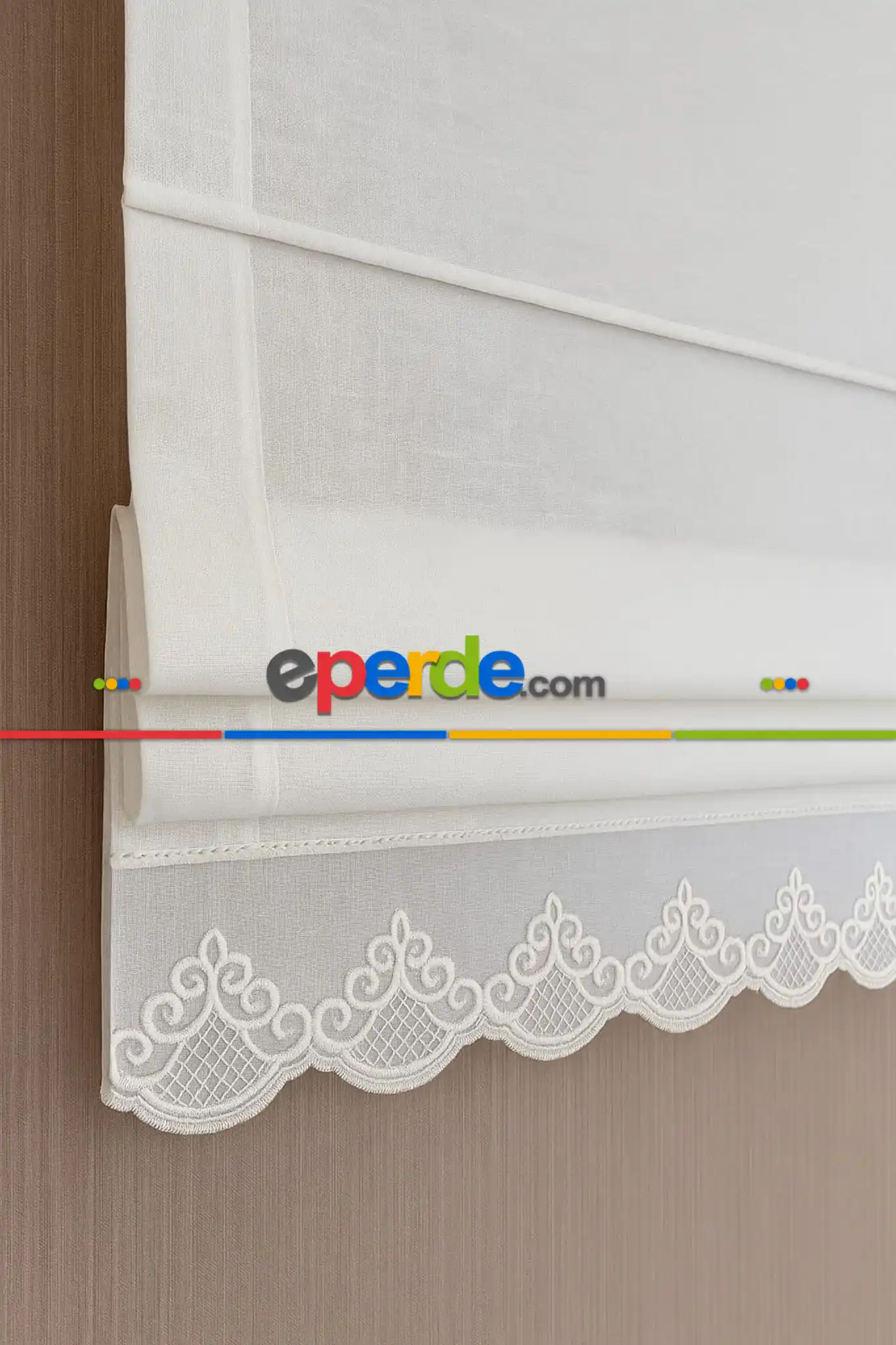 Salon - Katlamalı Tül Perde – Krem Keten Zemin Altı Dantelli Mekanizmalı Perde