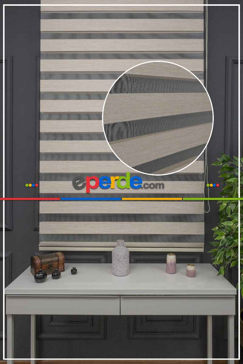 Hasır Bambu Zebra, Kalın Doku Zeminli Bej