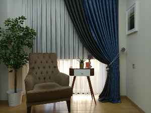 Antrasit Mavi Renk Kombinli Desenli Fon Perde- Mavi-antrasit