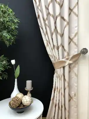 Salon Perdesi - Ekru Sütlü Kahve Desenli Jakar Fon Perde (geniş En:280 Kumaş)- Ekru