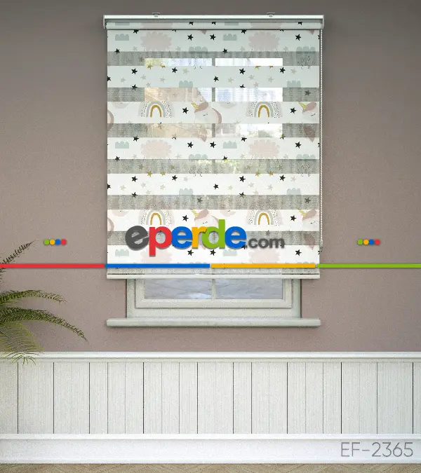 Çocuk Odası - Unicorn Desenli Baskılı Zebra Perde- Çok Renkli