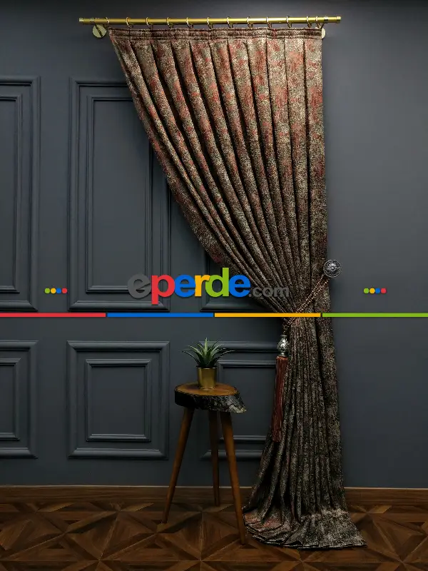 Modern Desenli Jakarlı Fon Perde Yeni Seri 401- Gri-füme-antrasit-füme-haki-kiremit Rengi