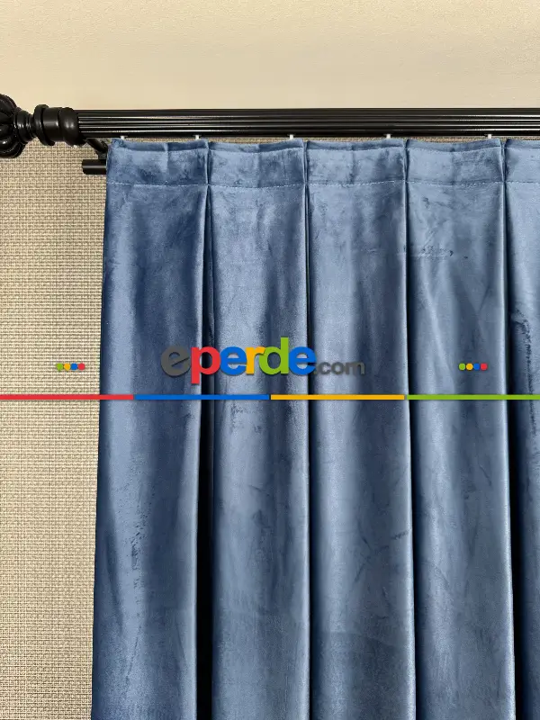 Yatak Odası - Mavi İthal Kadife Fon Perde, Premium Kalite Serisi Kadife Fon Perde