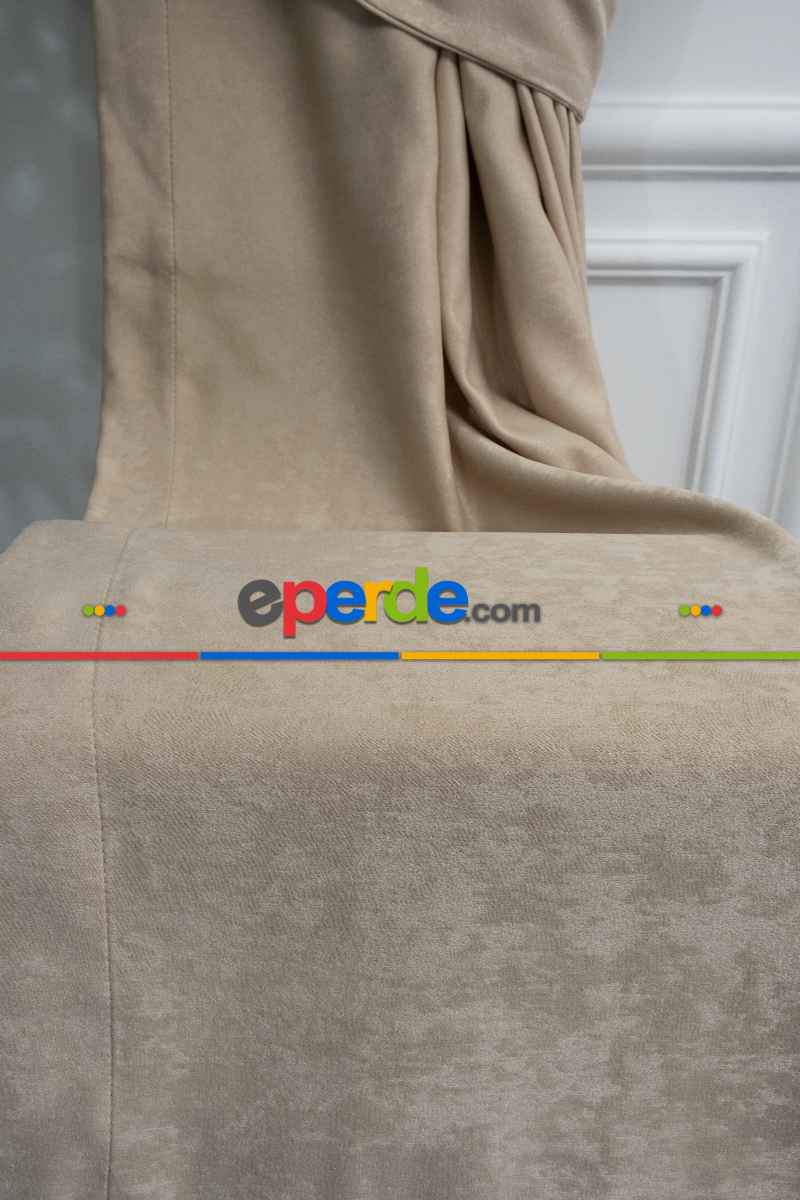 Salon - Soft Taş Rengi Fon Perde Dökümlü En - Taş Rengi