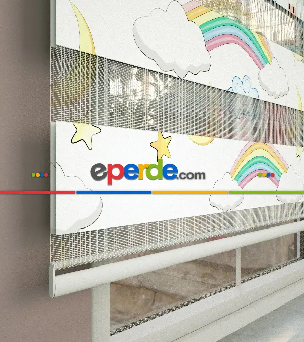 Unicorn Desenli Baskılı Zebra Perde- Çok Renkli