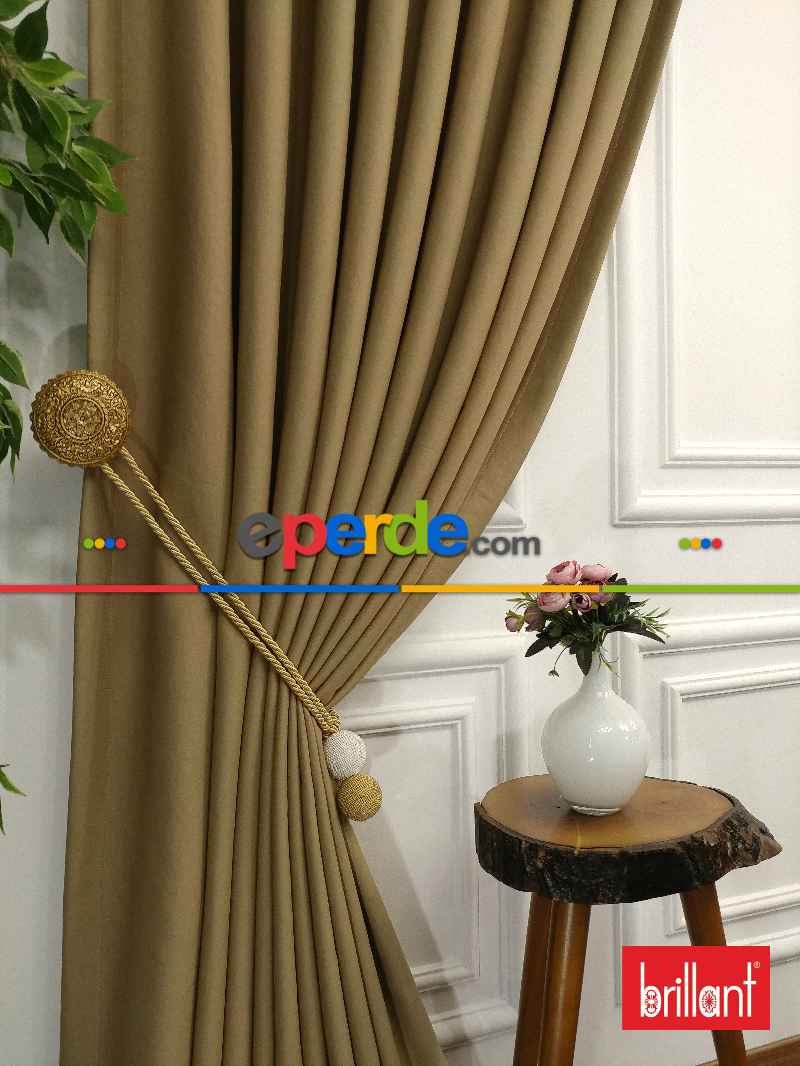 %95 Brillant Karartma Blackout Hardal Bej Renk Fon Perde- Bej-açık Vizon-hardal