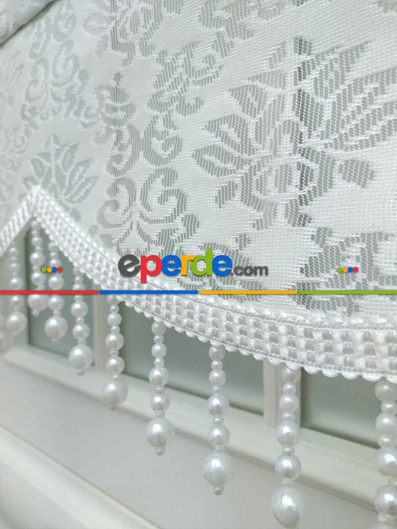 Oturma Odası - Jakar Örme Tül-alvina 801 Ekru Çiftli Sistem Dantel Desenli Perde- Beyaz