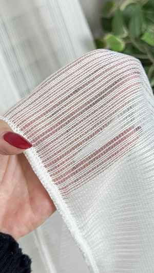 Ekru Çizgili Tül Perde, Ağır Gramajlı Premium Seri, Kurşunlu Etek