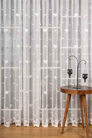 Çocuk Odası Kalp Desenli Örme Tül Perde