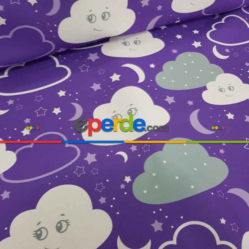 Bulut Desenli Fon Perde Evm683-3 Kumaşı Kalındır Duck Bezi Değildir- Beyaz-Mor-Lila Koyu Lila