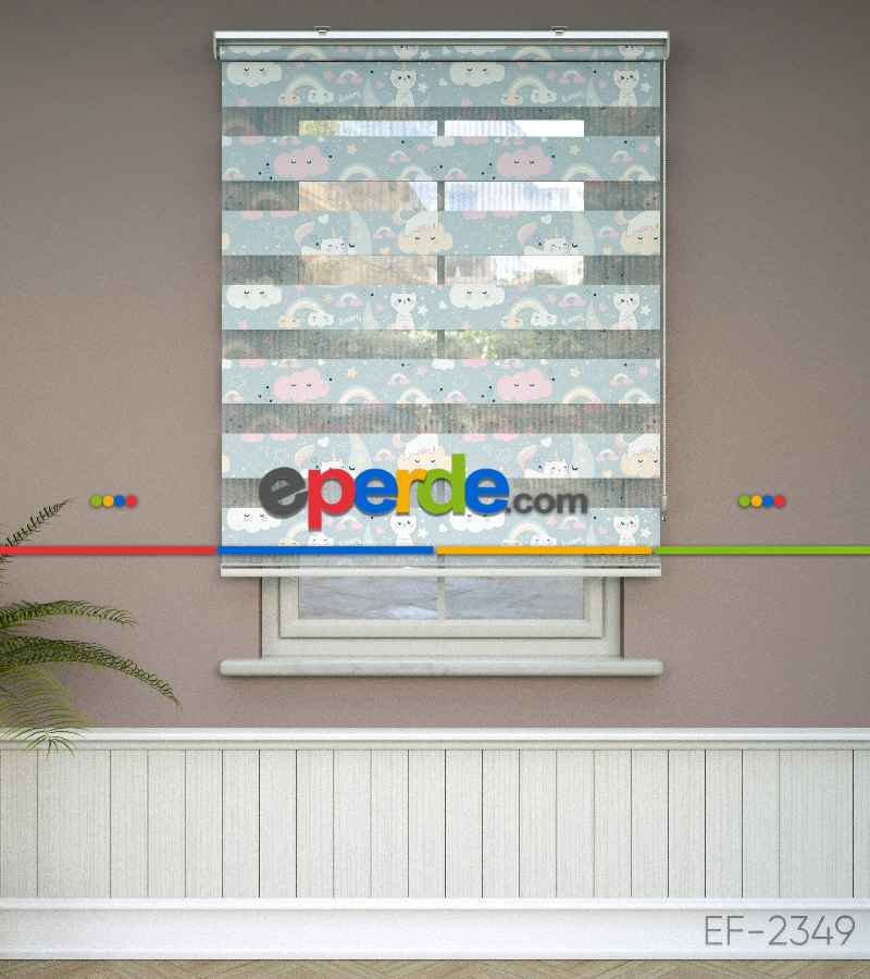 Çocuk Odası - Unicorn Desenli Baskılı Zebra Perde- Çok Renkli