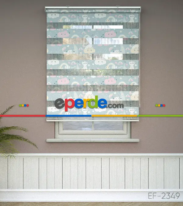 Unicorn Desenli Baskılı Zebra Perde- Çok Renkli