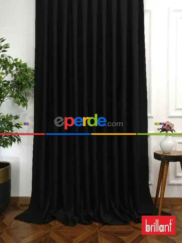 Yatak Odası - Brillant Karartma Blackout Siyah Renk Fon Perde- Siyah