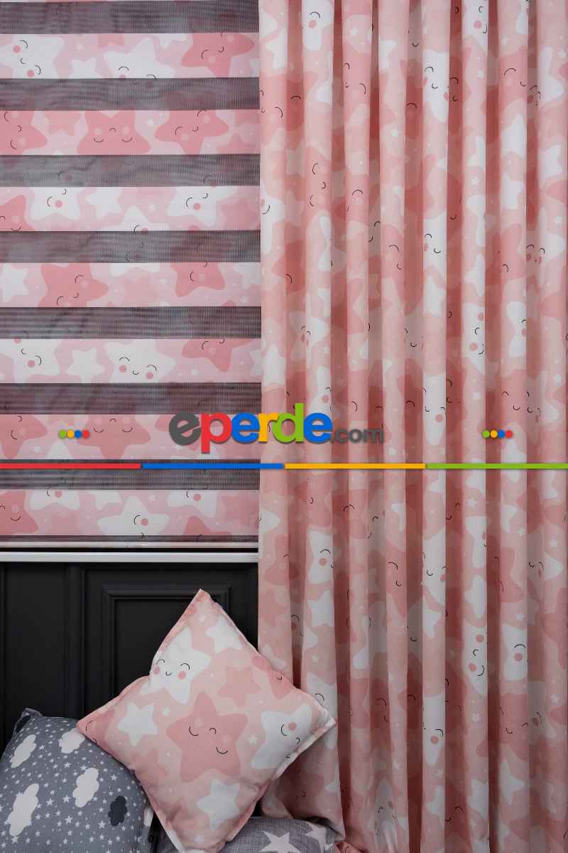 Trend Bebek - Çocuk - Genç Odası Fon Perde Modelleri 2025 (sınırsız En Ölçüsü )- Pembe Açık-pembe Koyu-ekru