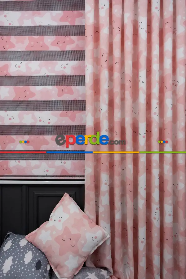 Trend Bebek - Çocuk - Genç Odası Fon Perde Modelleri 2025 (sınırsız En Ölçüsü )- Pembe Açık-pembe Koyu-ekru