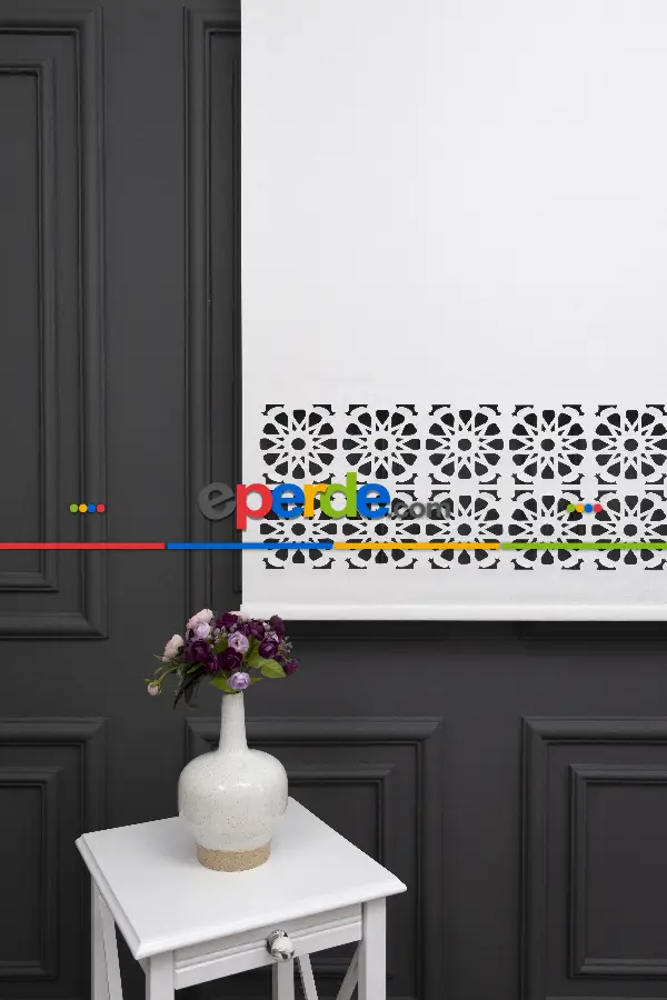 Salon Stor - Ekru Renk Lazer Kesim Mat Stor Perde (ister Düz - İster Lazer Kesimli Satın Alın)