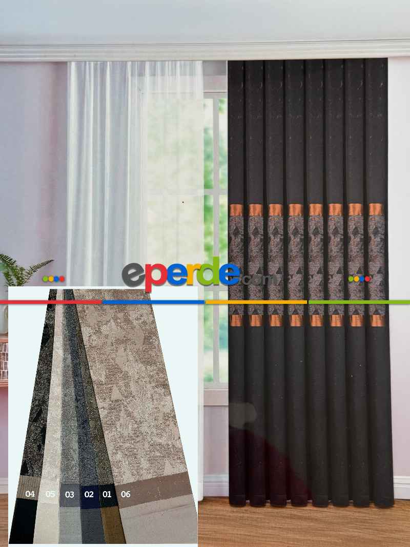 Salon - 6 Farklı Renk Orta Pano Desenli Jakar Dokuma Fon Perde, Premium Kalite Seri 100cm X 1cm 