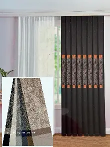 Oturma Odası - 6 Farklı Renk Orta Pano Desenli Jakar Dokuma Fon Perde, Premium Kalite Seri 100cm X 1cm 