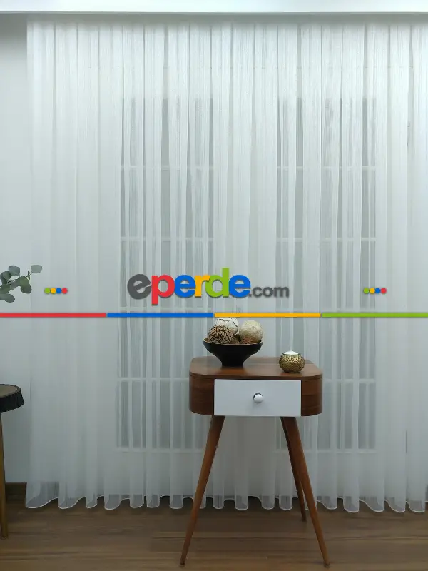 İnce Çizgili Tül Perde Çizgi Tül Sade Yeni Tasarım Model- Ekru - Kurşunlu Tül