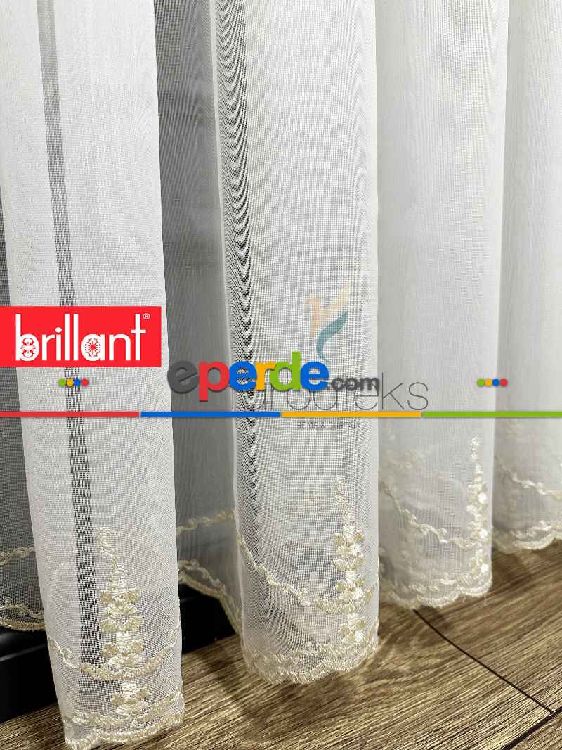 Brillant Ayna Desen Gold İşlemeli Tül Perde