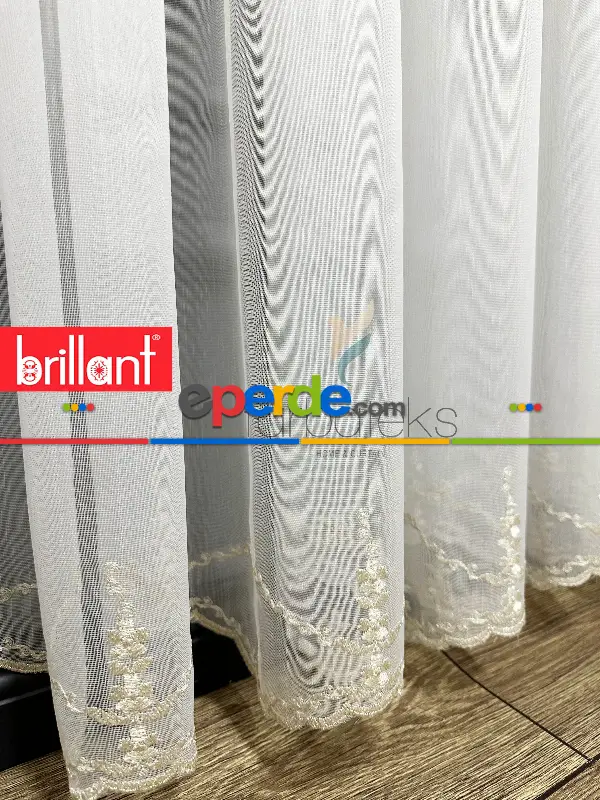 Brillant Ayna Desen Gold İşlemeli Tül Perde