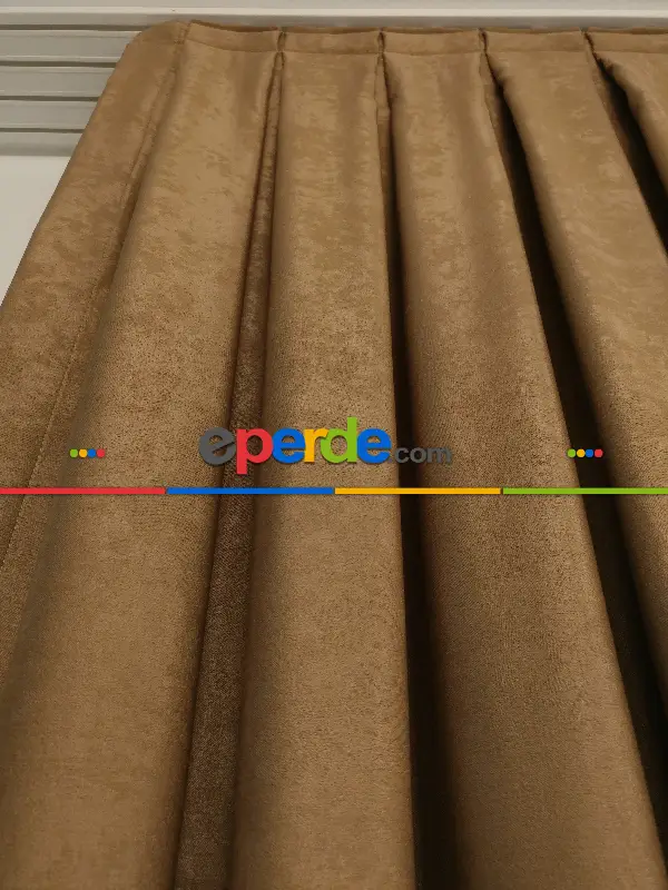 Salon - Soft Fon Perde Kakao Dökümlü En - Kahve Açık