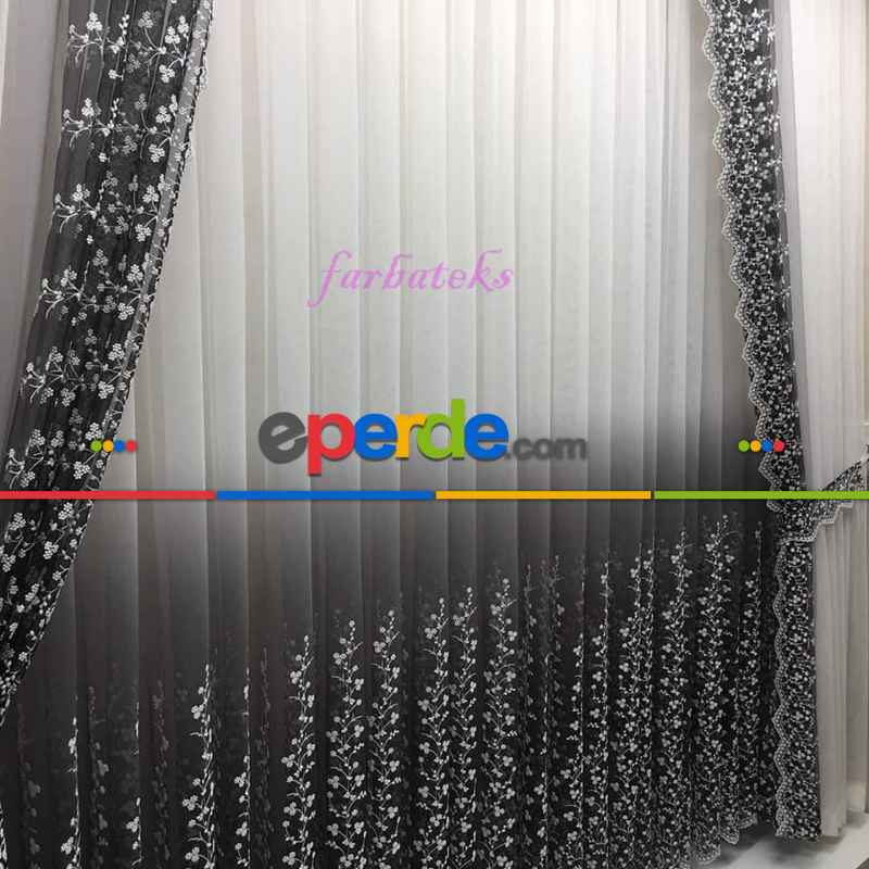 Etek Geniş Desenli Papatya Tasarımlı Tül Perde