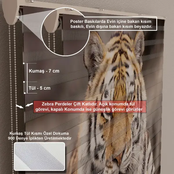 Genç Odası - Pipo İçen Adam Özel Poster Baskılı Zebra Perde- Siyah-Gri-Füme-Antrasit-Ekru