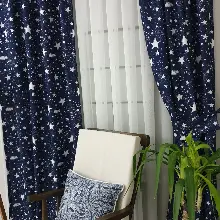 Bebek Odası Fon - Lacivert Yıldız Desenli Fon Perde Evm639 Kumaşı Kalındır Duck Bezi Değildir- Lacivert