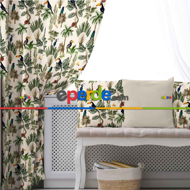 Çocuk Odası - Tropikal Fon Perde Evim K-739 Kumaşı Kalındır Duck Bezi Değildir