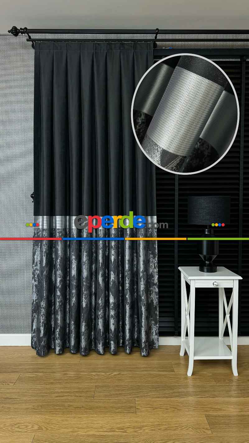 Siyah Gümüş Jakar Dokuma Fon Perde - Premium Kalite Serisi Ağır Gramajlı